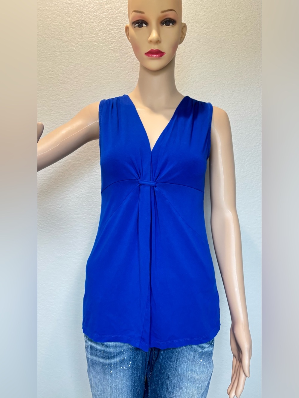 INC International Concepts Royal Blue Sleeveless V-Neck Knot Front Tank
